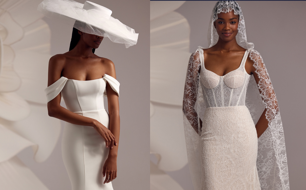 Bride choosing an unconventional head accessory to complement her look