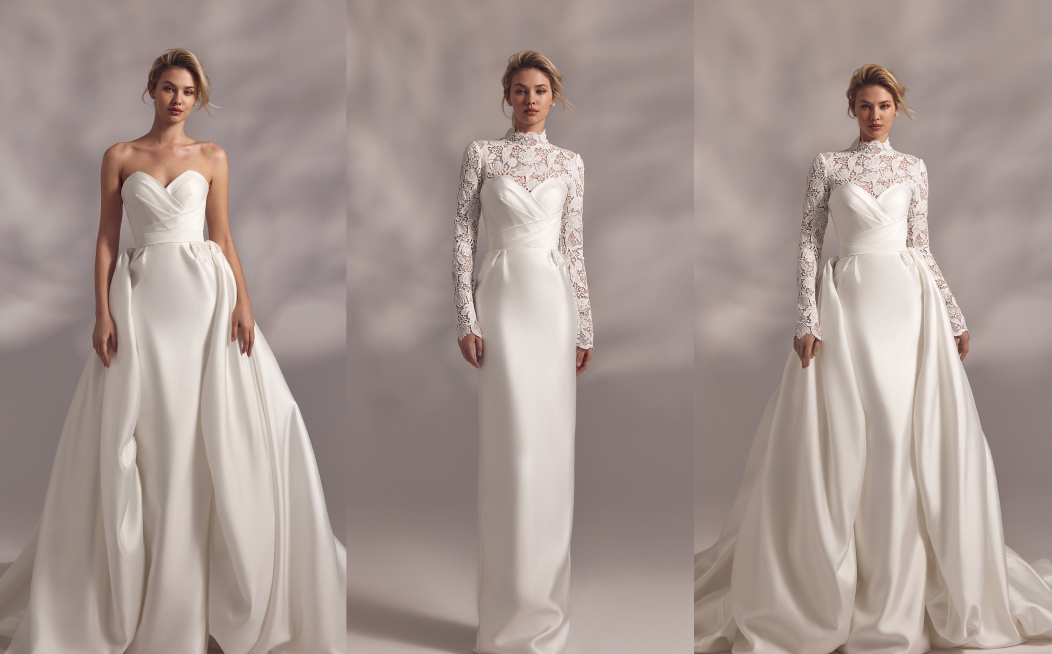Transformation from formal ceremony style to elegant after-party look