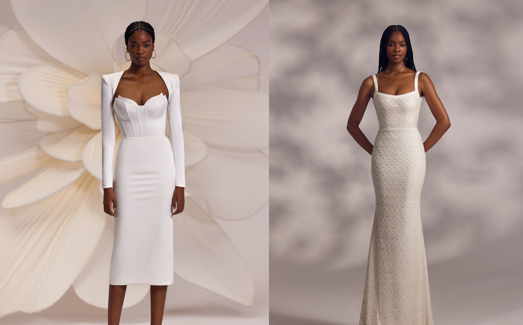 Mini-dress easily being transformed into a sleek neat bridal outfit