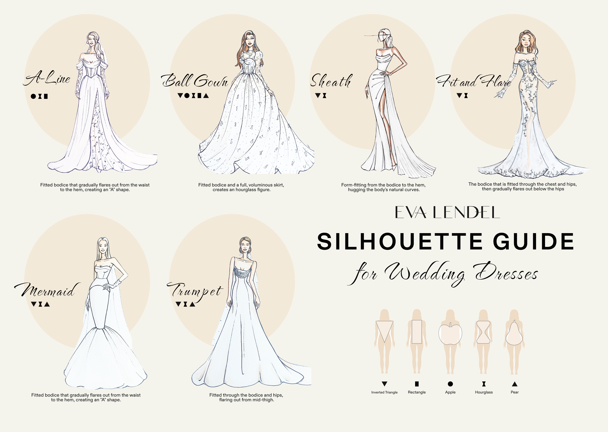 Eva Lendel wedding dress silhouettes to best fit your body shape