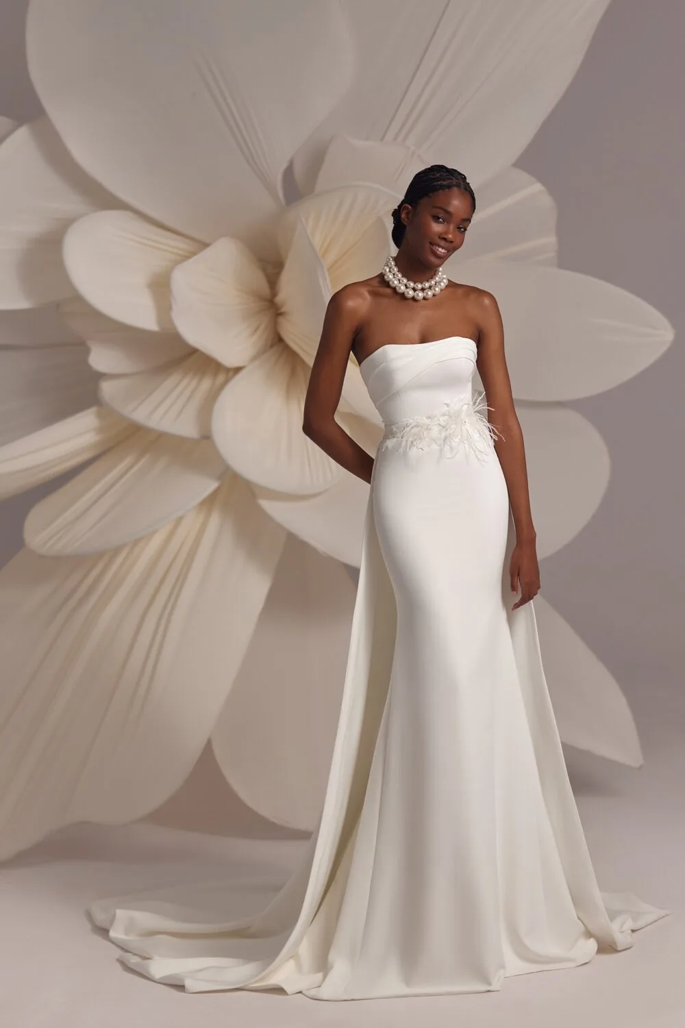fitted dress with overskirt Fitted wedding dress with overskirt at WON Bridal NYC