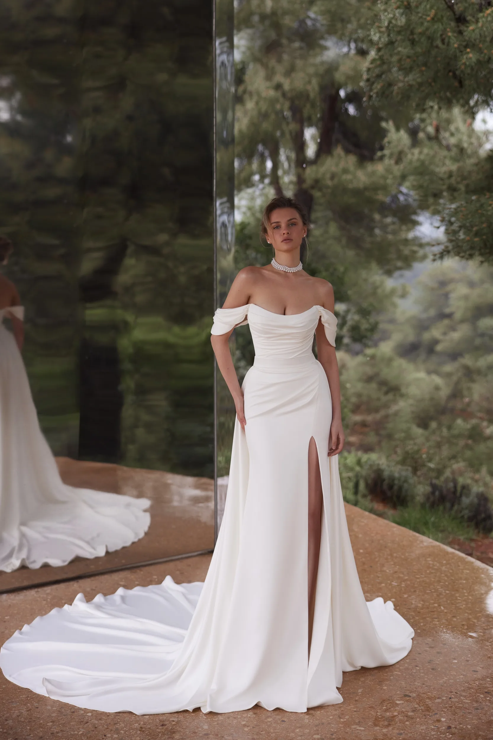 off the shoulder long sleeve bridesmaid dresses Zapakasa Women Navy Velvet Long Sleeves Mermaid Long Bridesmaid Dress with  Slit Off the Shoulder Corset Wedding Guest Dress