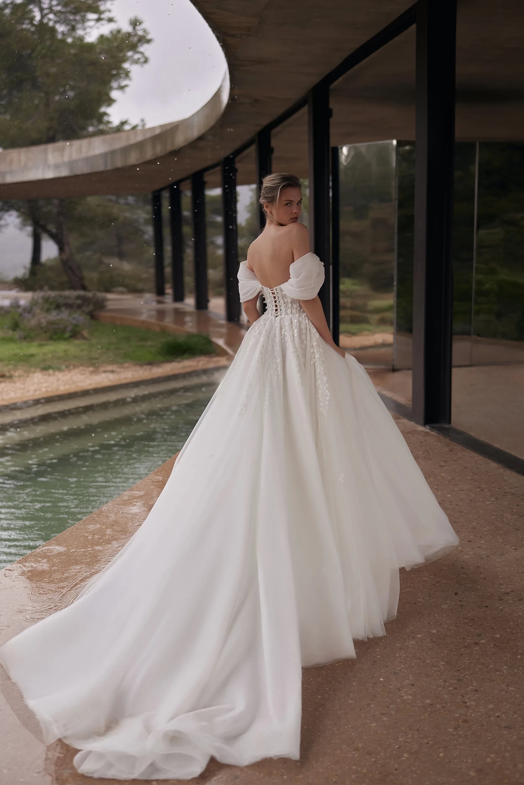 eva lendel off the shoulder dress Mori Eva Lendel off shoulder cuff plain Wedding Dress Chameleon
