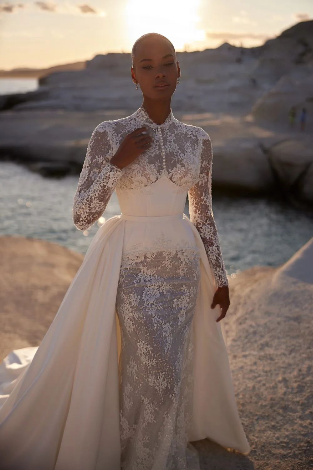 fitted lace wedding dress Sample Sale Fit and Flare Goddess Bridal Gown by Claire Pettibone main image 1