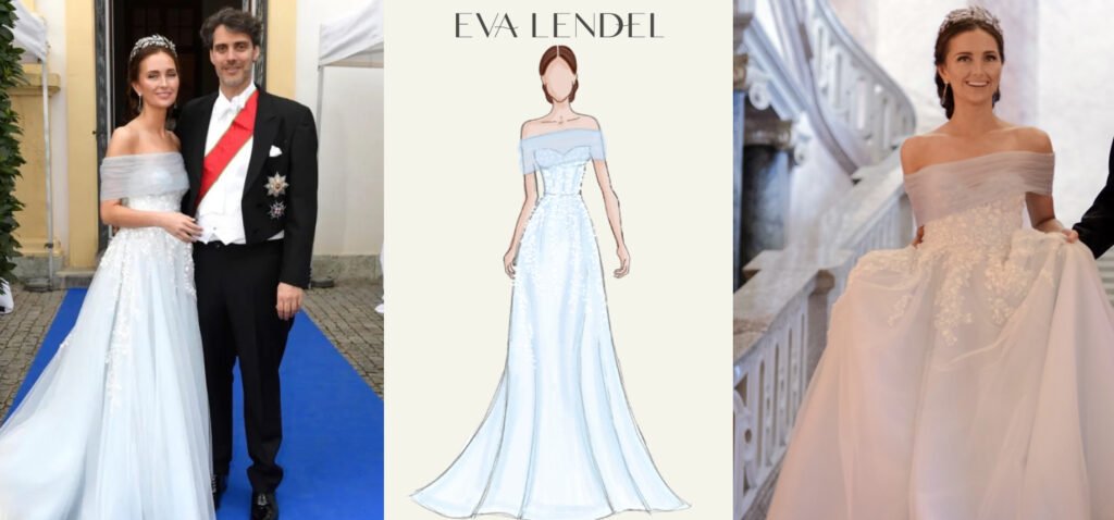 A blue wedding dress to be able to reuse it later: this was Sophie Evekink’s second look designed by Eva Lendel